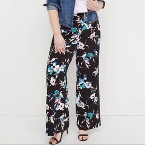 Lane Bryant black floral palazzo wide leg pants 26